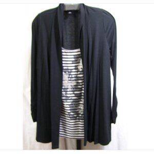 AGB 2FER Black and White Stripes, Metallic Silver Print, Size  L  NWOT